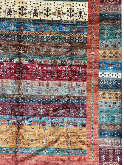 Afghani Khorjin Wool Rug – 7' x 9'10" – Vibrant Geometric & Tribal Patterns - Tampa Home & Garden Store