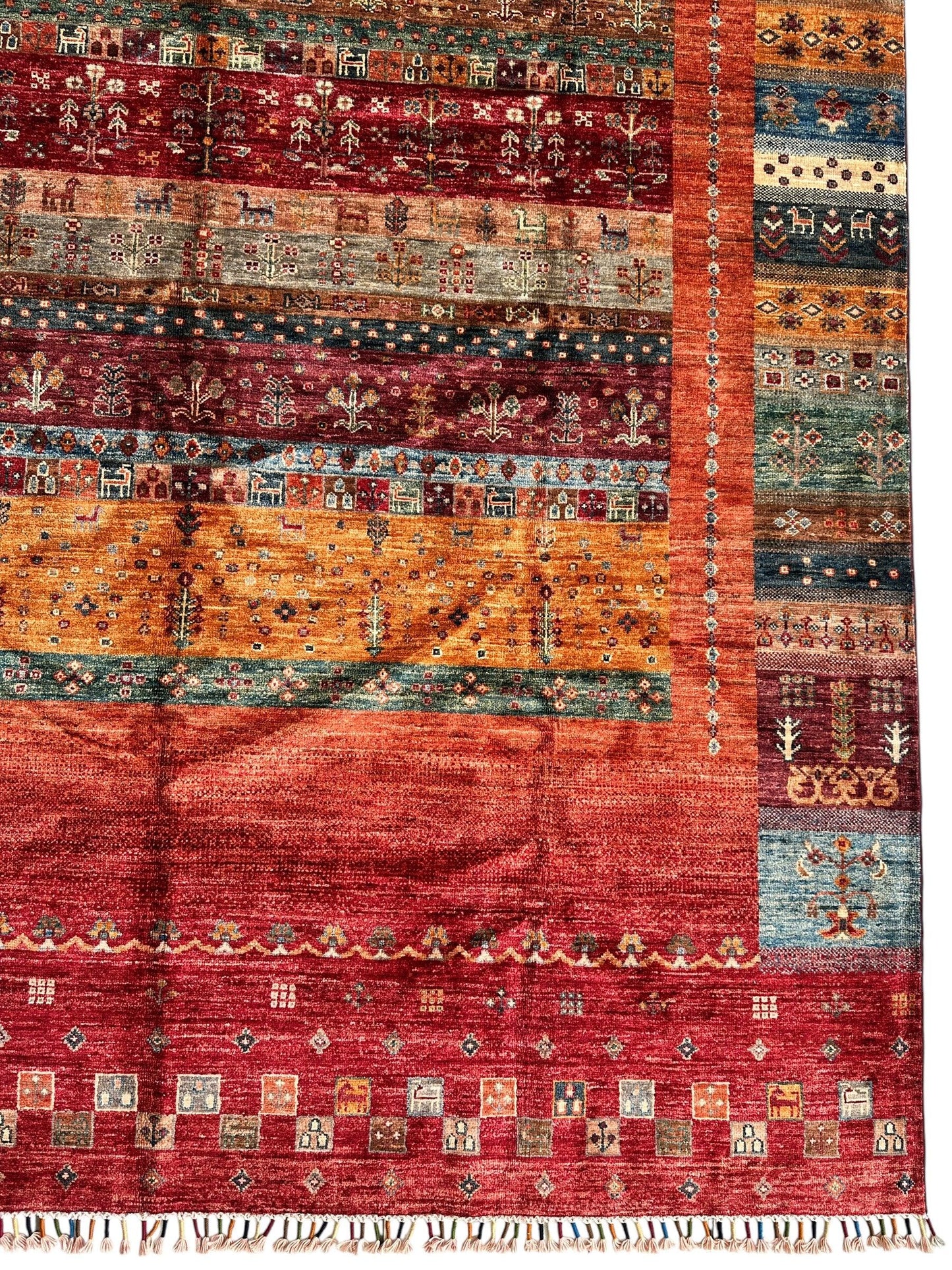 Afghani Khorjin Wool Rug – 7' x 9'10" – Vibrant Geometric & Tribal Patterns - Tampa Home & Garden Store