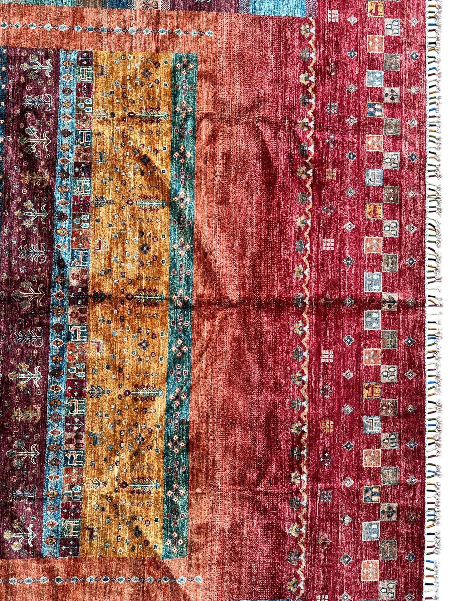 Afghani Khorjin Wool Rug – 7' x 9'10" – Vibrant Geometric & Tribal Patterns - Tampa Home & Garden Store
