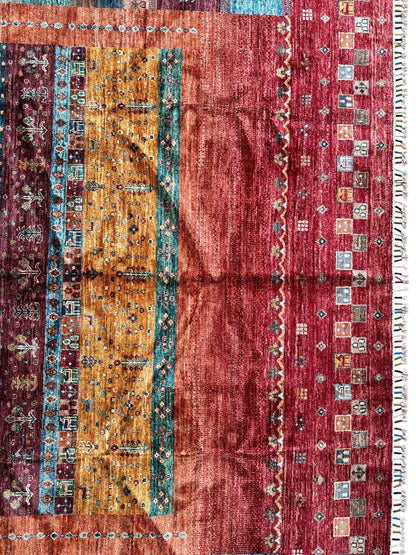 Afghani Khorjin Wool Rug – 7' x 9'10" – Vibrant Geometric & Tribal Patterns - Tampa Home & Garden Store