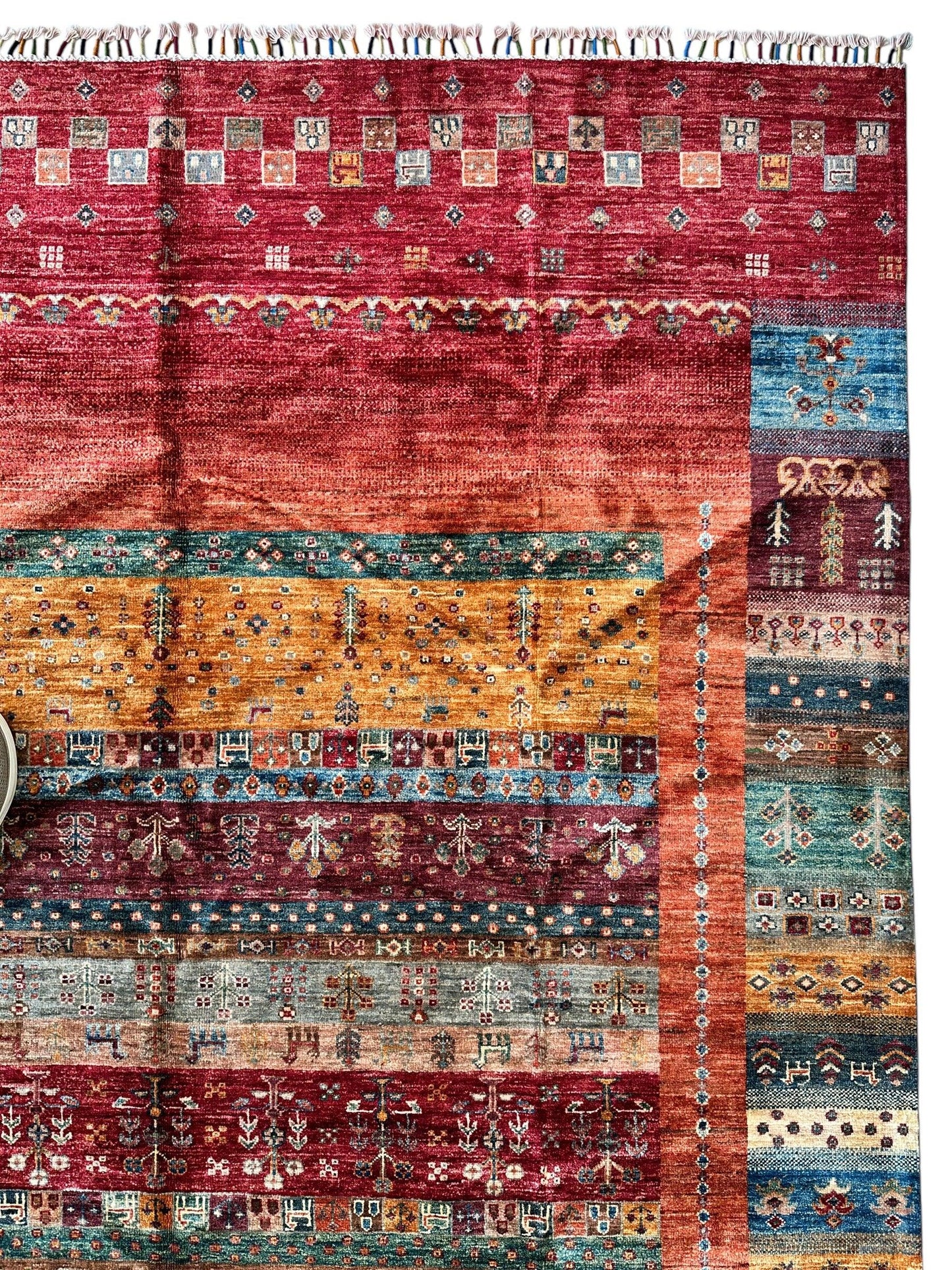 Afghani Khorjin Wool Rug – 7' x 9'10" – Vibrant Geometric & Tribal Patterns - Tampa Home & Garden Store