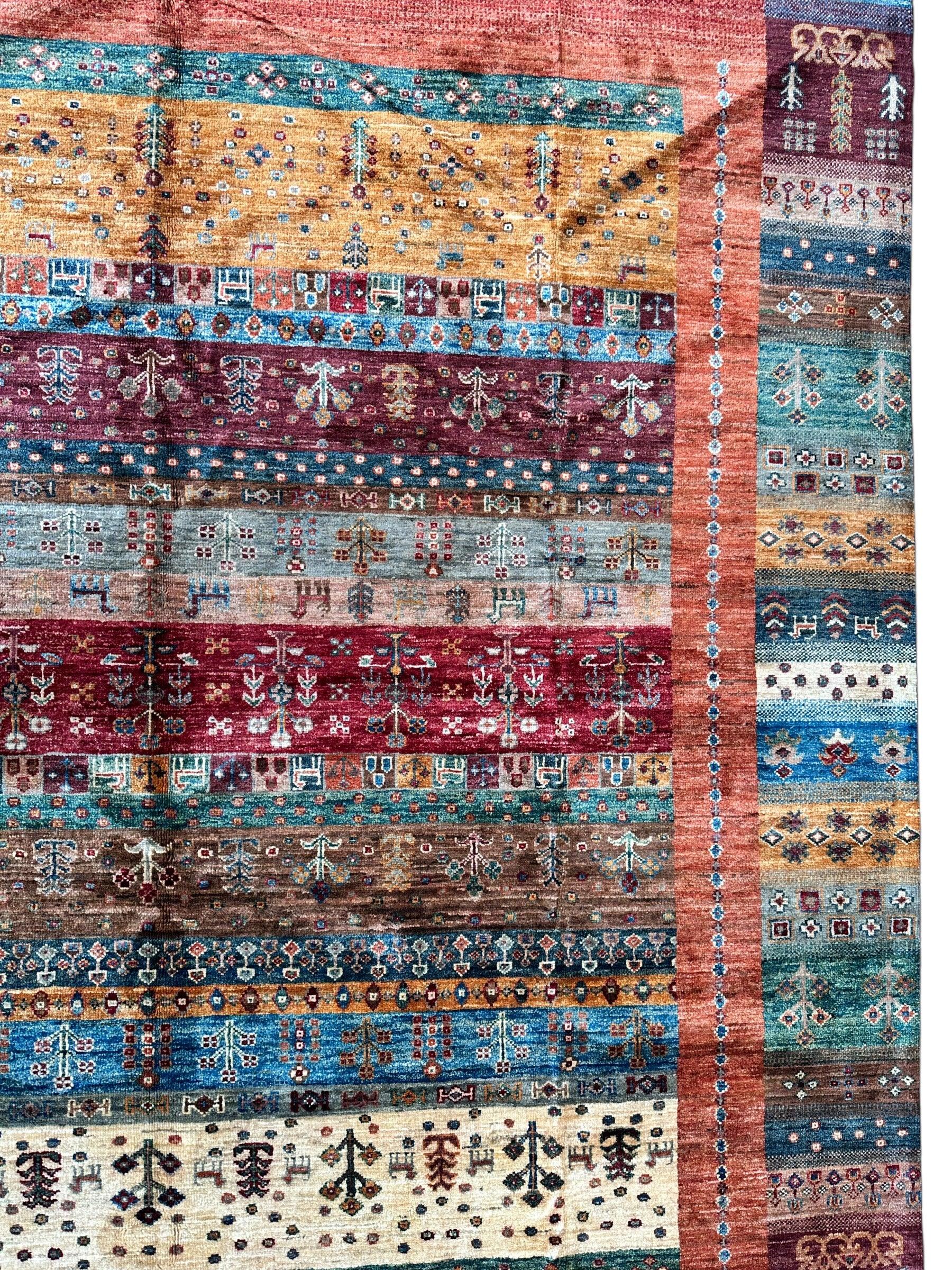 Afghani Khorjin Wool Rug – 7' x 9'10" – Vibrant Geometric & Tribal Patterns - Tampa Home & Garden Store