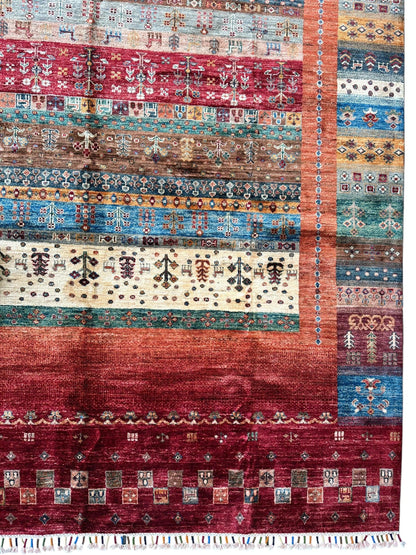 Afghani Khorjin Wool Rug – 7' x 9'10" – Vibrant Geometric & Tribal Patterns - Tampa Home & Garden Store
