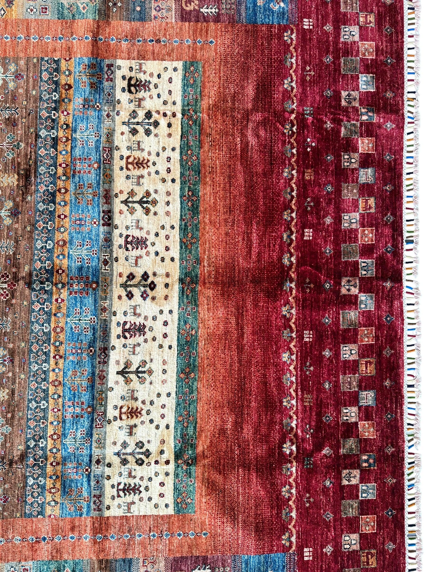 Afghani Khorjin Wool Rug – 7' x 9'10" – Vibrant Geometric & Tribal Patterns - Tampa Home & Garden Store