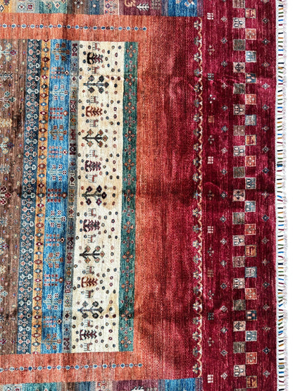Afghani Khorjin Wool Rug – 7' x 9'10" – Vibrant Geometric & Tribal Patterns - Tampa Home & Garden Store