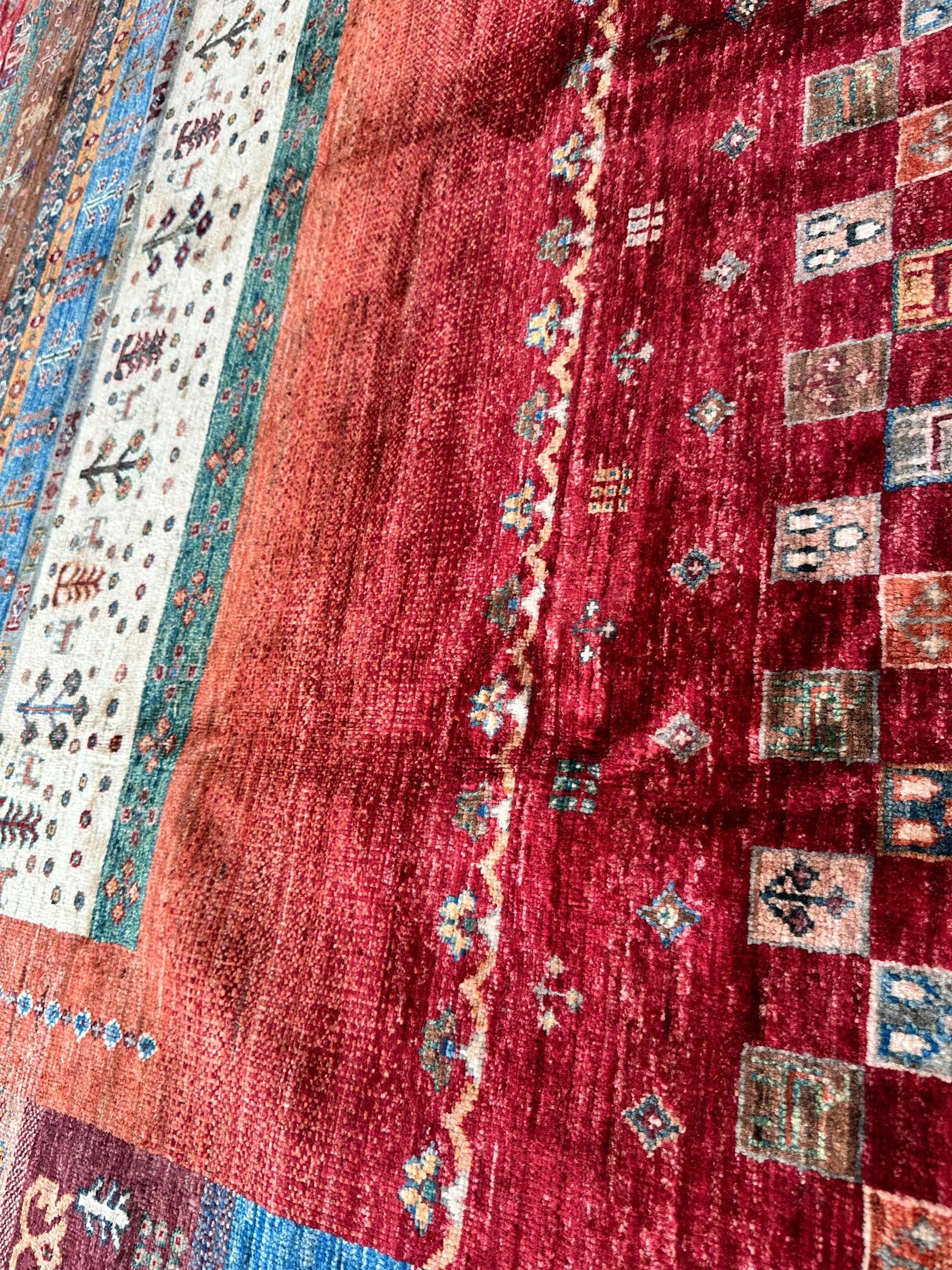 Afghani Khorjin Wool Rug – 7' x 9'10" – Vibrant Geometric & Tribal Patterns - Tampa Home & Garden Store
