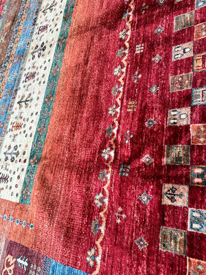 Afghani Khorjin Wool Rug – 7' x 9'10" – Vibrant Geometric & Tribal Patterns - Tampa Home & Garden Store