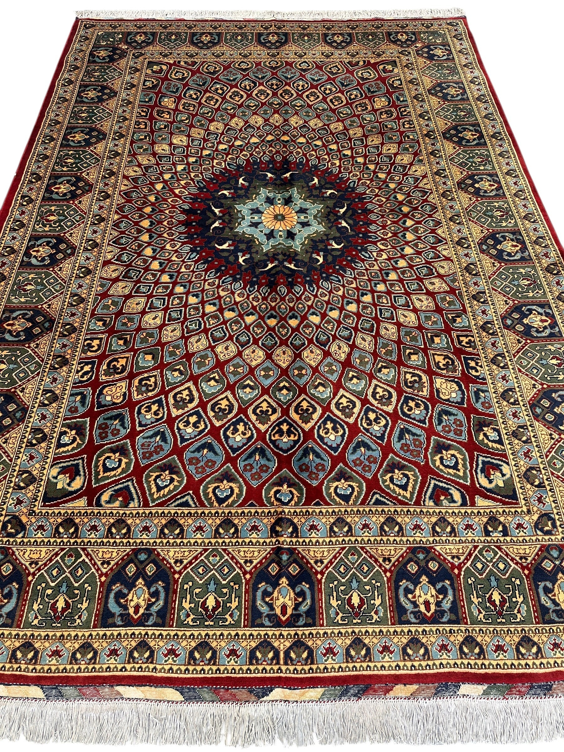 Afghani Parak Hand-Knotted Wool Rug | 6’6″ x 9’10″ Traditional Dome Motif - Tampa Home & Garden Store