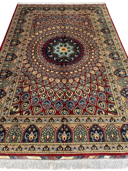 Afghani Parak Hand-Knotted Wool Rug | 6’6″ x 9’10″ Traditional Dome Motif - Tampa Home & Garden Store