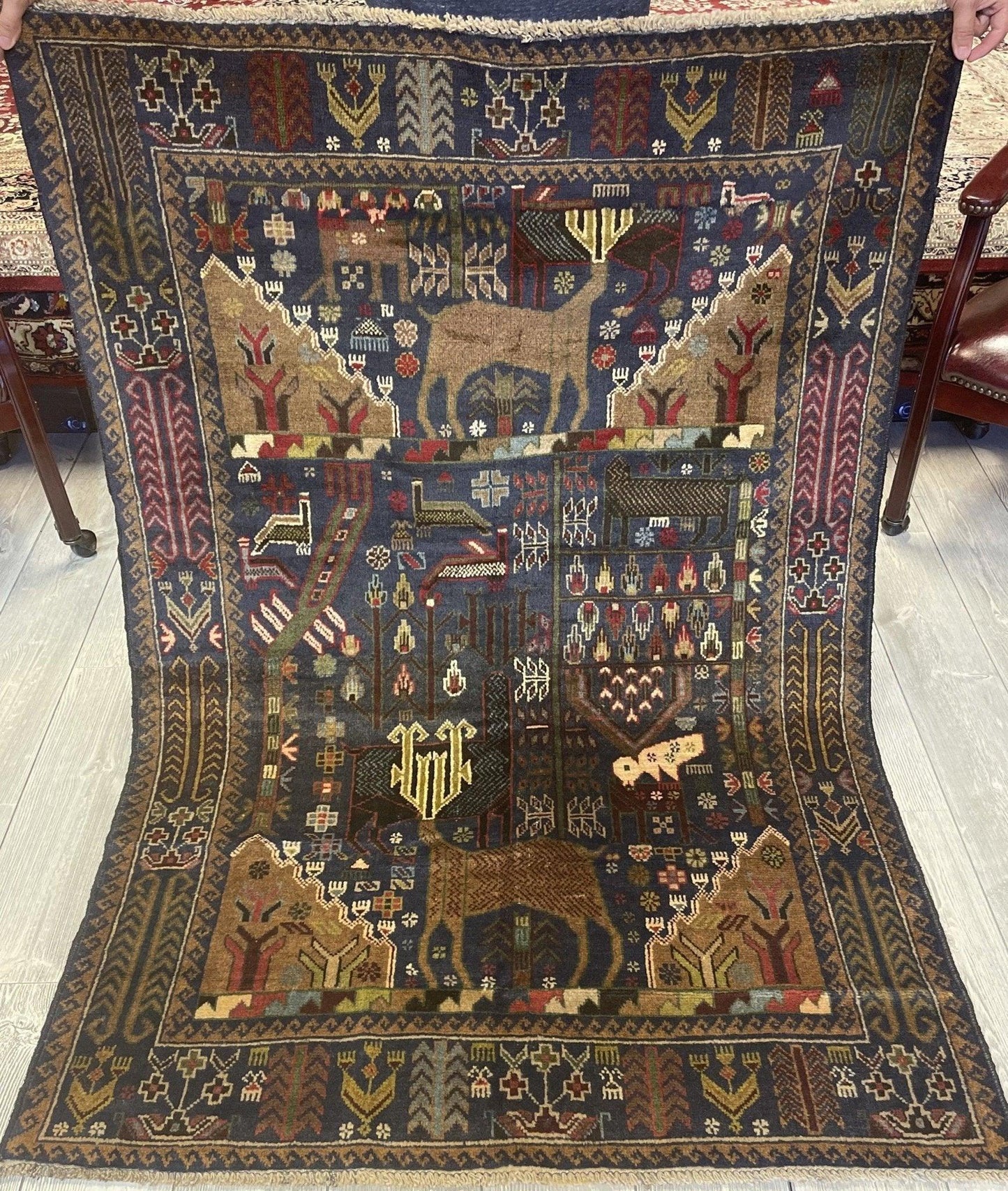Afghani Vintage Pictorial Rug I Tribal Baluchi 3'6''X5'5'' - Tampa Home & Garden Store