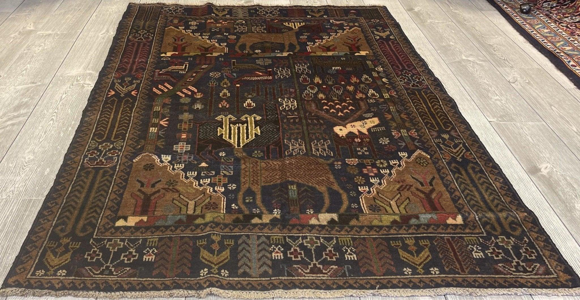 Afghani Vintage Pictorial Rug I Tribal Baluchi 3'6''X5'5'' - Tampa Home & Garden Store