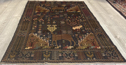 Afghani Vintage Pictorial Rug I Tribal Baluchi 3'6''X5'5'' - Tampa Home & Garden Store