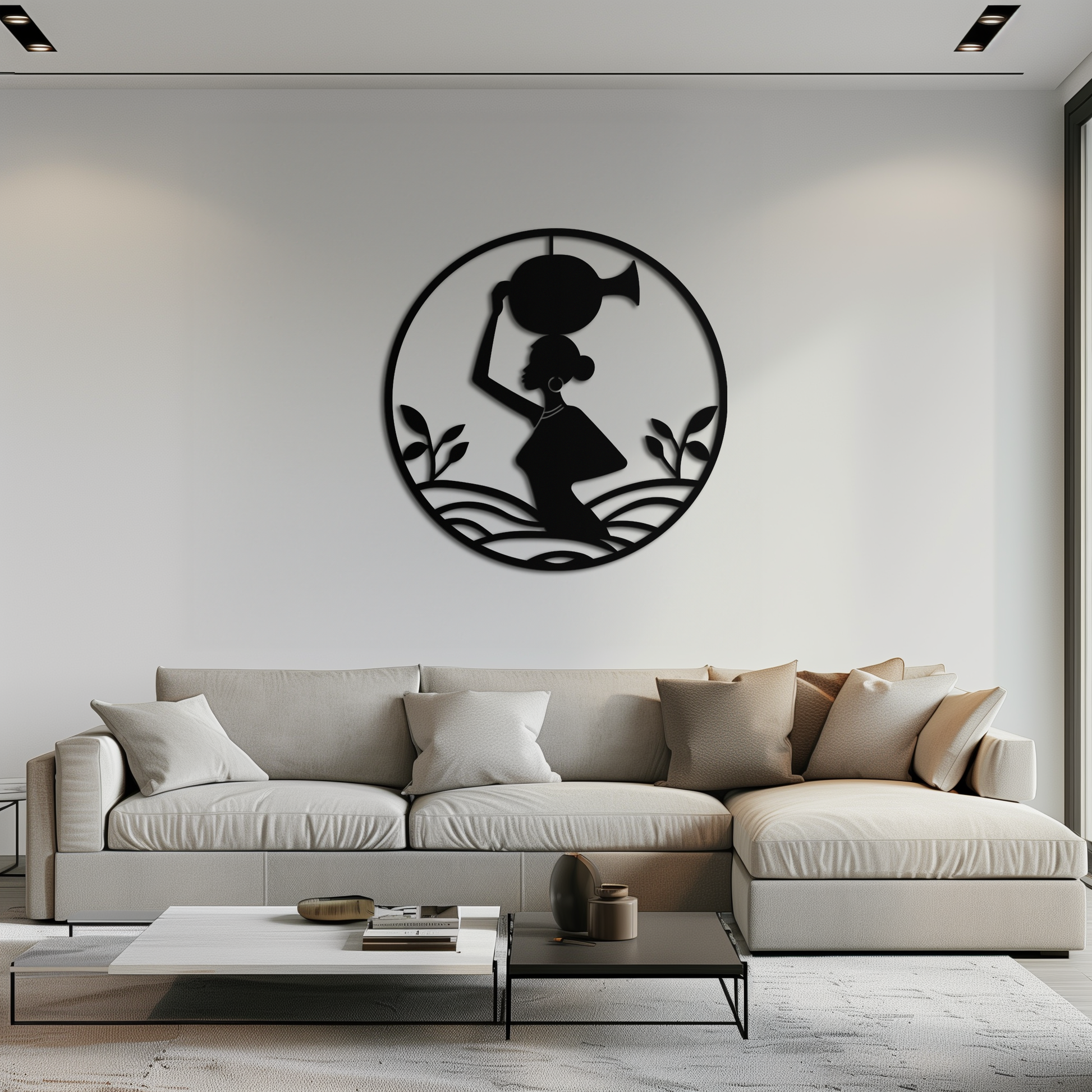 African Woman Carrying Vase Metal Wall Art – Tribal Silhouette Steel Decor for Cultural and Ethnic Interiors- KAF342 - Tampa Home & Garden Store