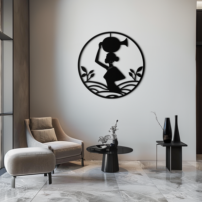 African Woman Carrying Vase Metal Wall Art – Tribal Silhouette Steel Decor for Cultural and Ethnic Interiors- KAF342 - Tampa Home & Garden Store