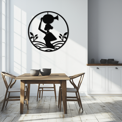 African Woman Carrying Vase Metal Wall Art – Tribal Silhouette Steel Decor for Cultural and Ethnic Interiors- KAF342 - Tampa Home & Garden Store