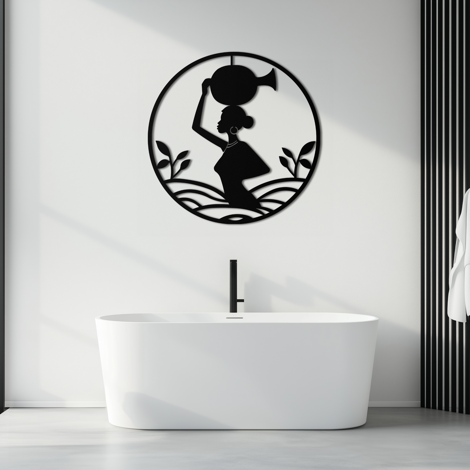 African Woman Carrying Vase Metal Wall Art – Tribal Silhouette Steel Decor for Cultural and Ethnic Interiors- KAF342 - Tampa Home & Garden Store