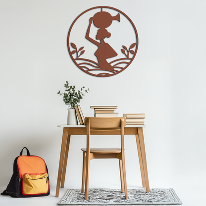 African Woman Carrying Vase Metal Wall Art – Tribal Silhouette Steel Decor for Cultural and Ethnic Interiors- KAF342 - Tampa Home & Garden Store