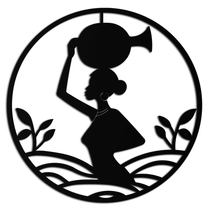 African Woman Carrying Vase Metal Wall Art – Tribal Silhouette Steel Decor for Cultural and Ethnic Interiors- KAF342 - Tampa Home & Garden Store