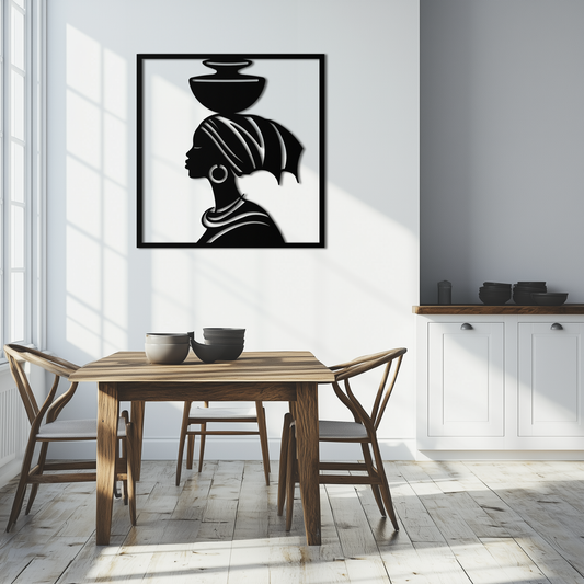 African Woman Metal Wall Art – Elegant Tribal Silhouette Steel Decor for Cultural and Boho Interiors- KAF338 - Tampa Home & Garden Store