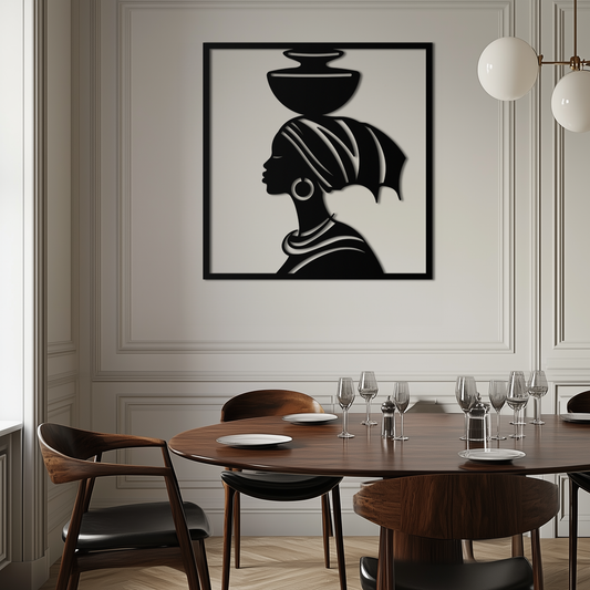 African Woman Metal Wall Art – Elegant Tribal Silhouette Steel Decor for Cultural and Boho Interiors- KAF338 - Tampa Home & Garden Store