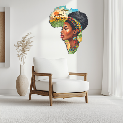African Woman in Map Metal Wall Art – Cultural UV Printed Decor-KAFUVM012 - Tampa Home & Garden Store