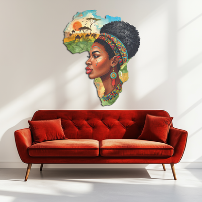 African Woman in Map Metal Wall Art – Cultural UV Printed Decor-KAFUVM012 - Tampa Home & Garden Store