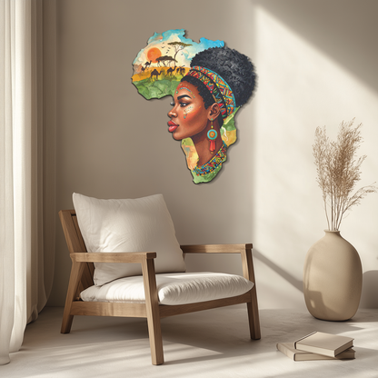 African Woman in Map Metal Wall Art – Cultural UV Printed Decor-KAFUVM012 - Tampa Home & Garden Store