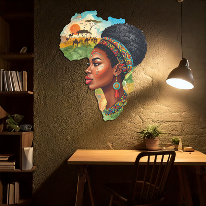 African Woman in Map Metal Wall Art – Cultural UV Printed Decor-KAFUVM012 - Tampa Home & Garden Store