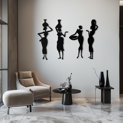African Women Silhouette Metal Wall Art - Elegant Tribal Wall Decor - KAF136 - Tampa Home & Garden Store