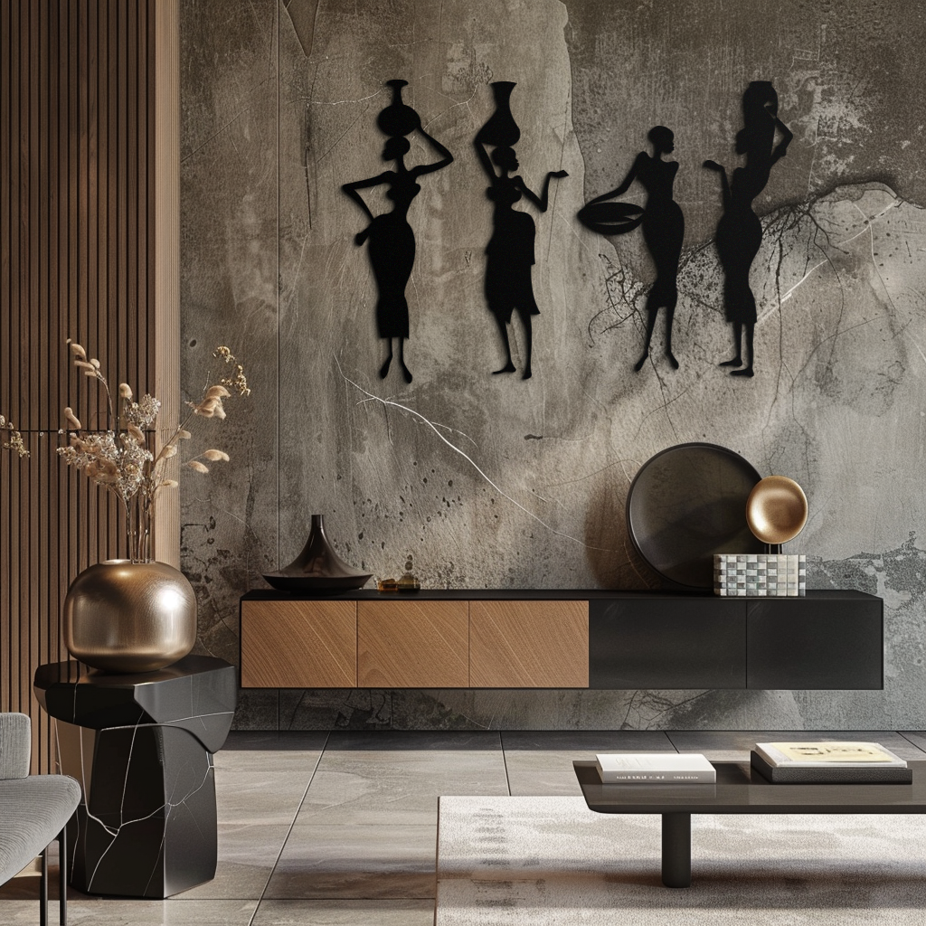 African Women Silhouette Metal Wall Art - Elegant Tribal Wall Decor - KAF136 - Tampa Home & Garden Store