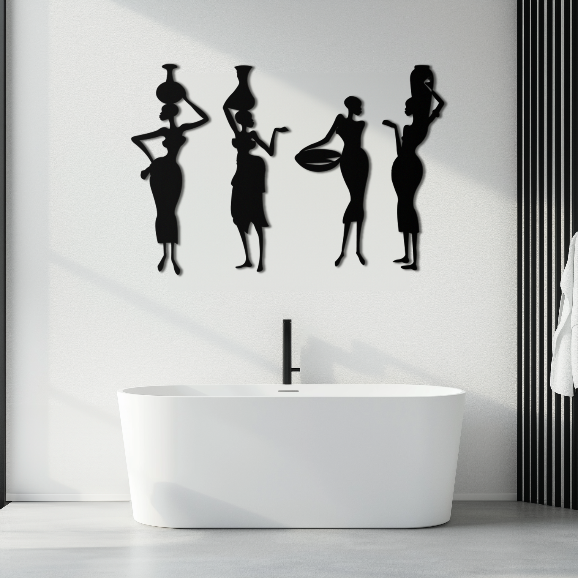 African Women Silhouette Metal Wall Art - Elegant Tribal Wall Decor - KAF136 - Tampa Home & Garden Store
