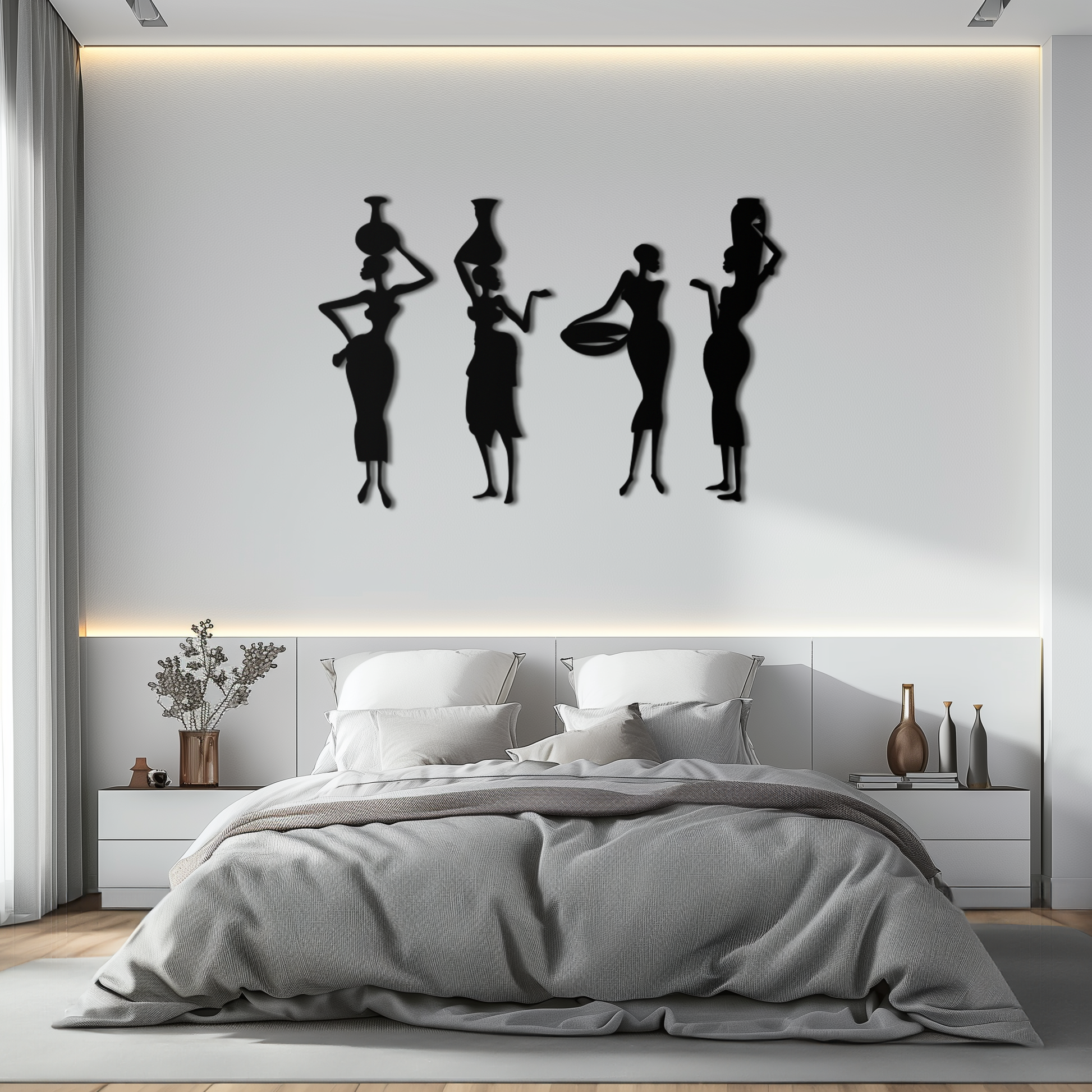 African Women Silhouette Metal Wall Art - Elegant Tribal Wall Decor - KAF136 - Tampa Home & Garden Store