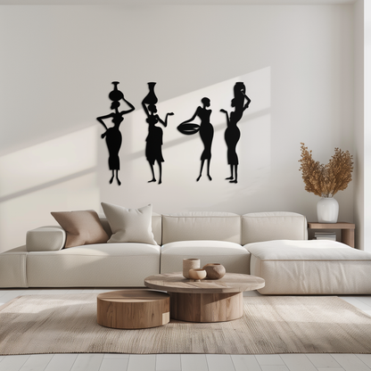 African Women Silhouette Metal Wall Art - Elegant Tribal Wall Decor - KAF136 - Tampa Home & Garden Store