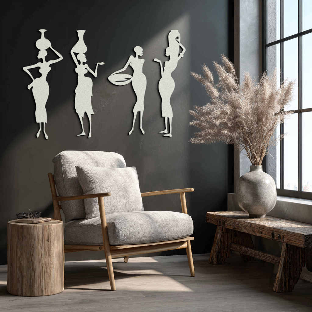 African Women Silhouette Metal Wall Art - Elegant Tribal Wall Decor - KAF136 - Tampa Home & Garden Store
