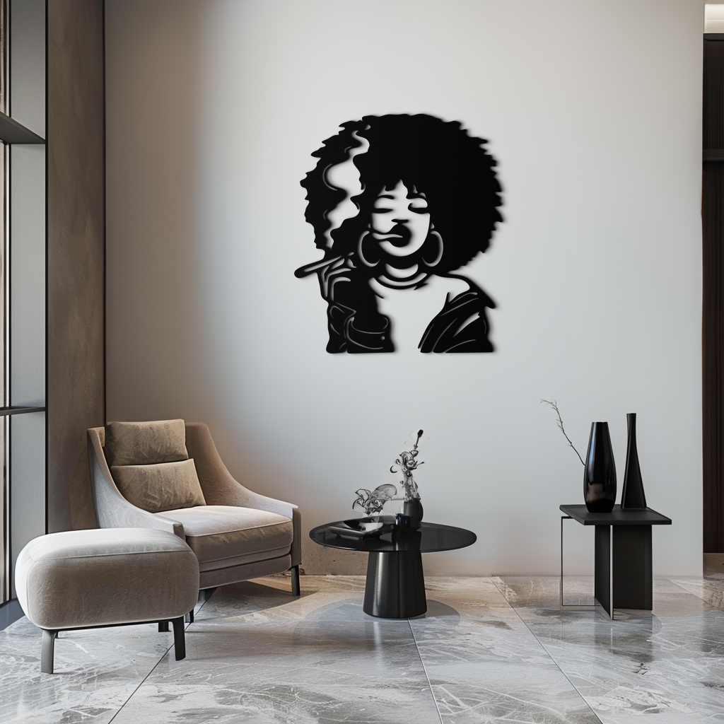 Afro Woman Smoking Silhouette Metal Wall Art – Bold Statement Decor- KAF701 - Tampa Home & Garden Store