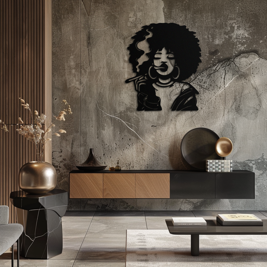 Afro Woman Smoking Silhouette Metal Wall Art – Bold Statement Decor- KAF701 - Tampa Home & Garden Store
