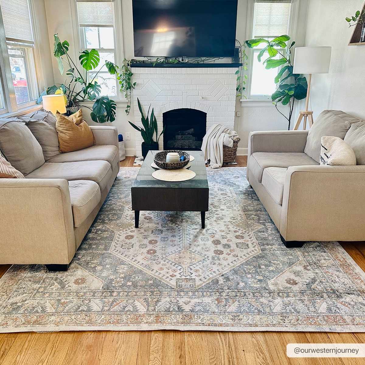 Afya Boutique Washable Rug, gray-blue geometric pattern, Boutique Rugs on Tampa Home & Garden Store