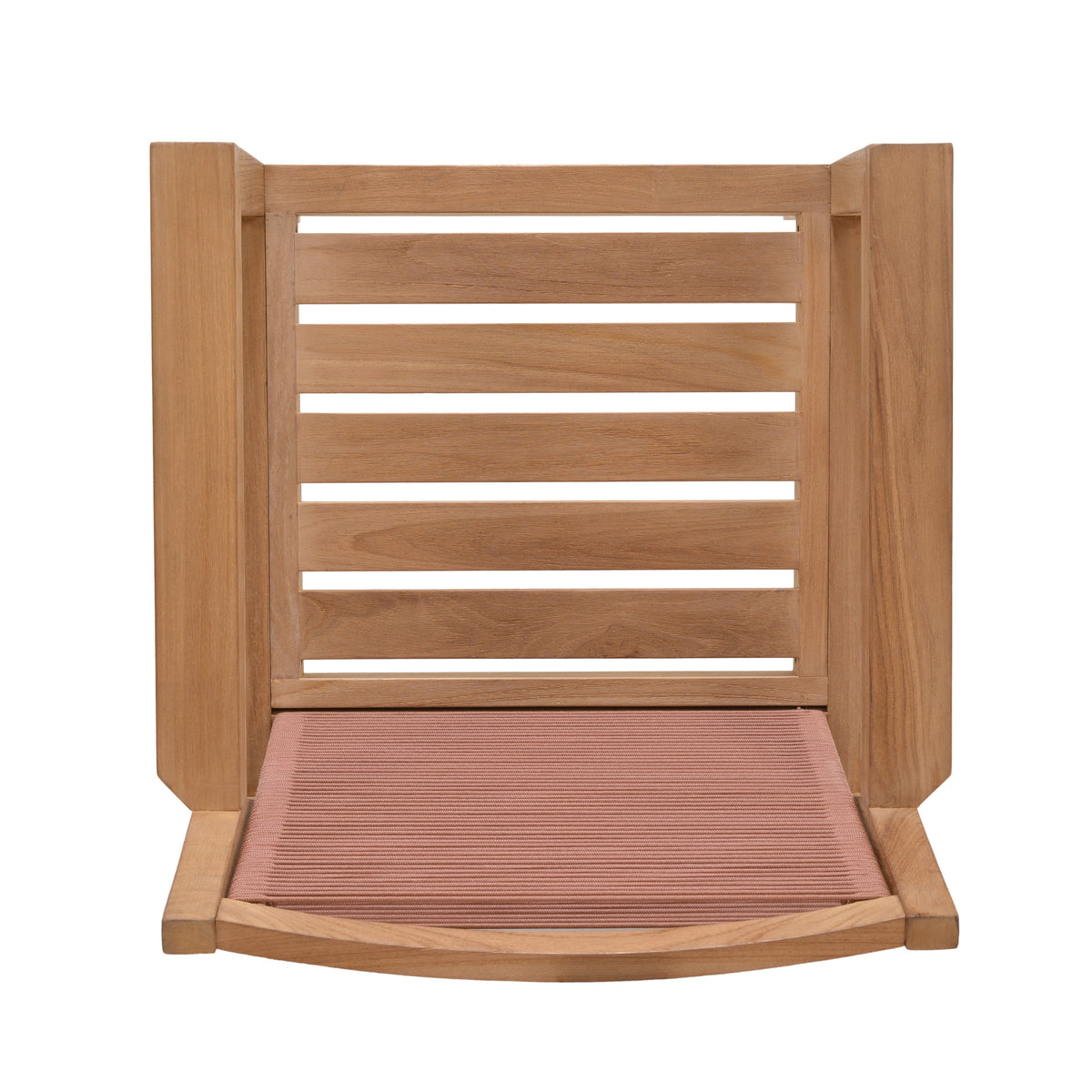 Agate Teak and Rope Armchair terracotta cushion with slatted back in natural teak on Tampa Home & Garden Store