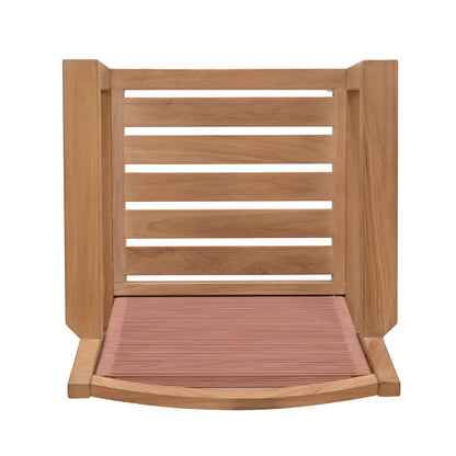 Agate Teak and Rope Armchair terracotta cushion with slatted back in natural teak on Tampa Home & Garden Store