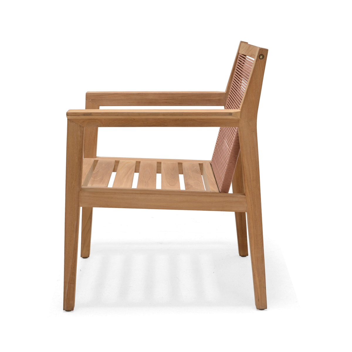 Agate Teak and Rope Armchair Terracotta wooden club chair with woven rope backrest on Tampa Home & Garden Store