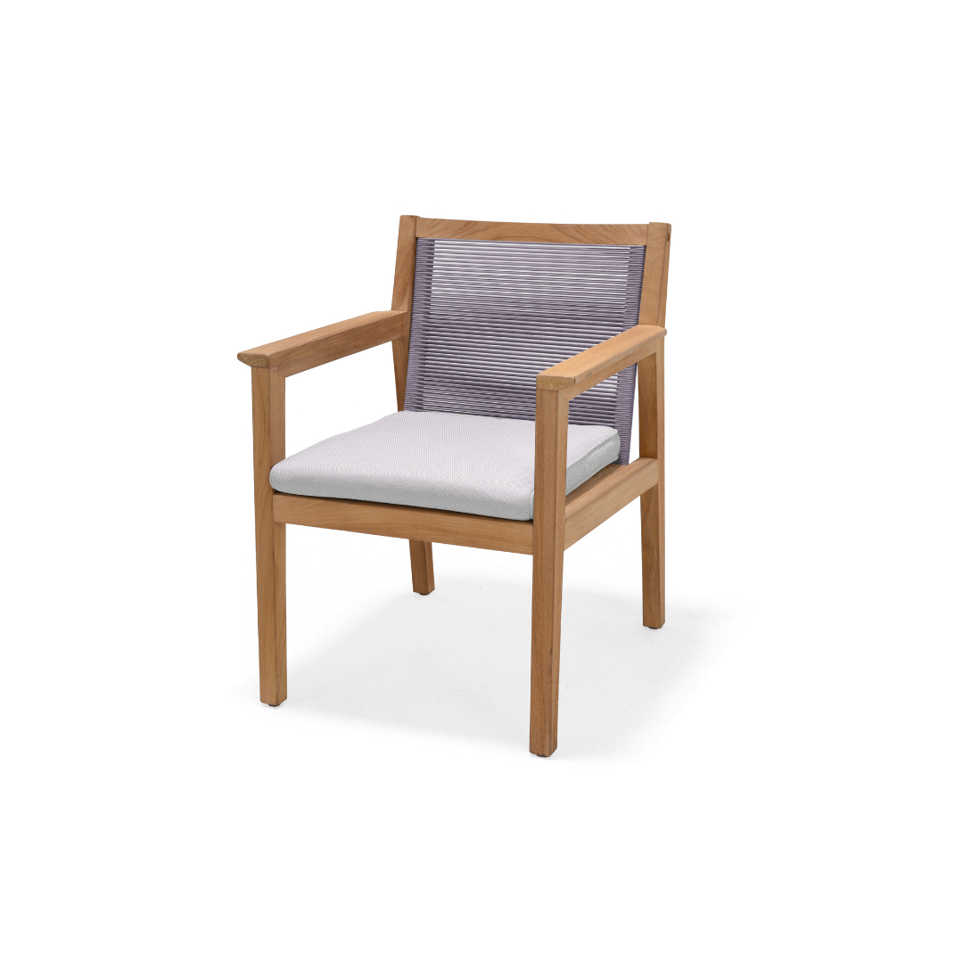 Agate Teak and Rope Armchair Taupe with teak frame and purple rope back on Tampa Home & Garden Store
