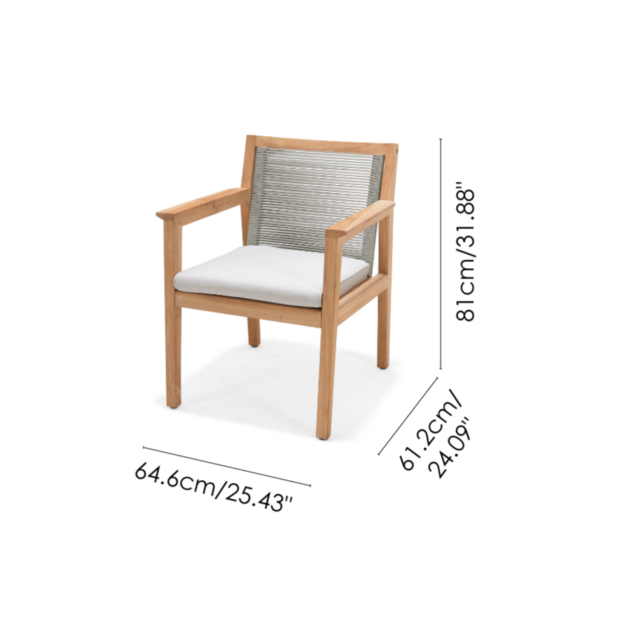 Agate Teak and Rope Armchair Green club chair with natural teak frame, woven rope back, white cushion on Tampa Home & Garden Store