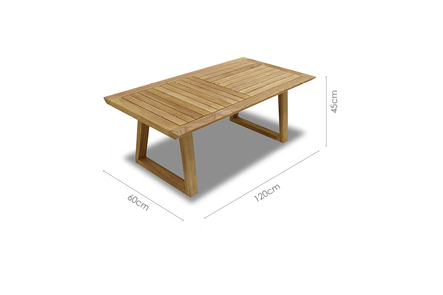 Agate rectangular teak coffee table with slatted top, outdoor LifestyleGarden US 120x60x45 cm on Tampa Home & Garden Store