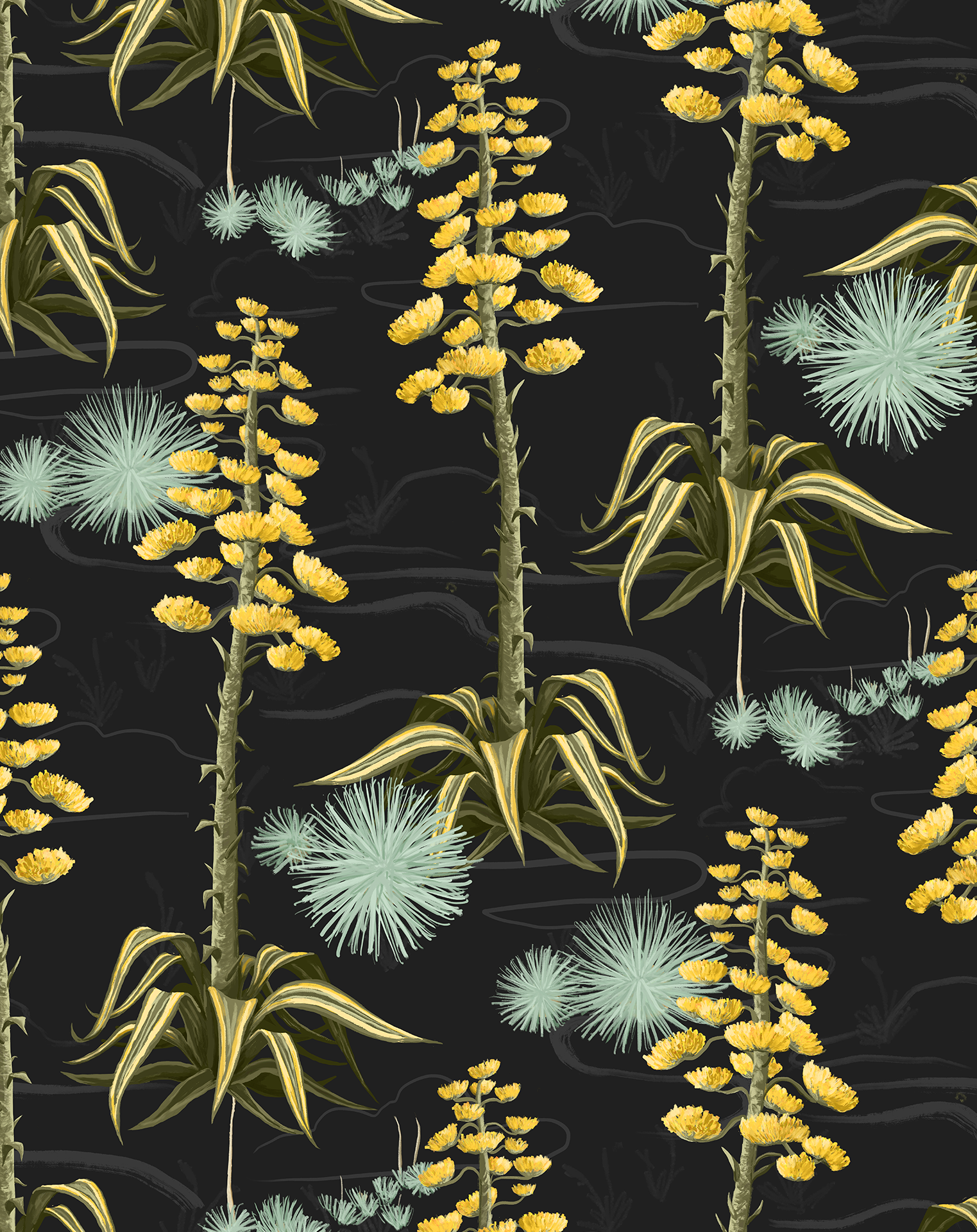 Agave Valley Wallpaper, black - Tampa Home & Garden Store