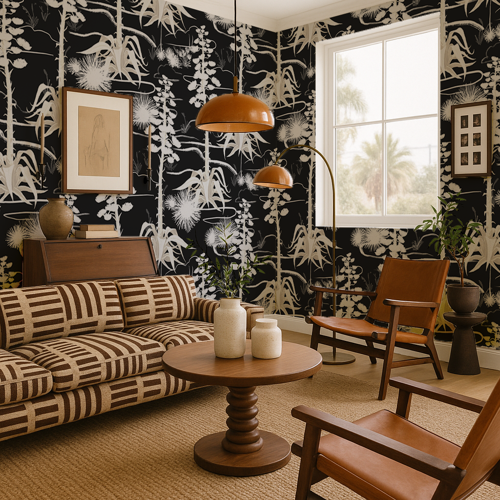 Agave Valley Wallpaper, black and white - Tampa Home & Garden Store
