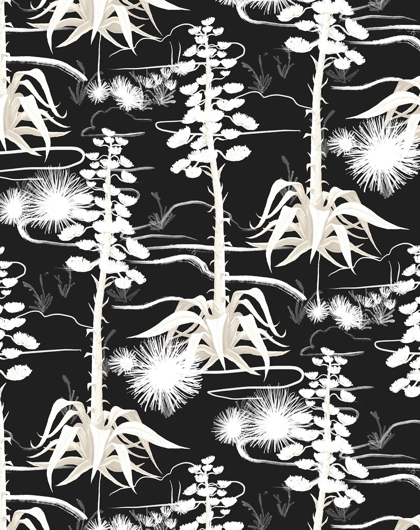 Agave Valley Wallpaper, black and white - Tampa Home & Garden Store