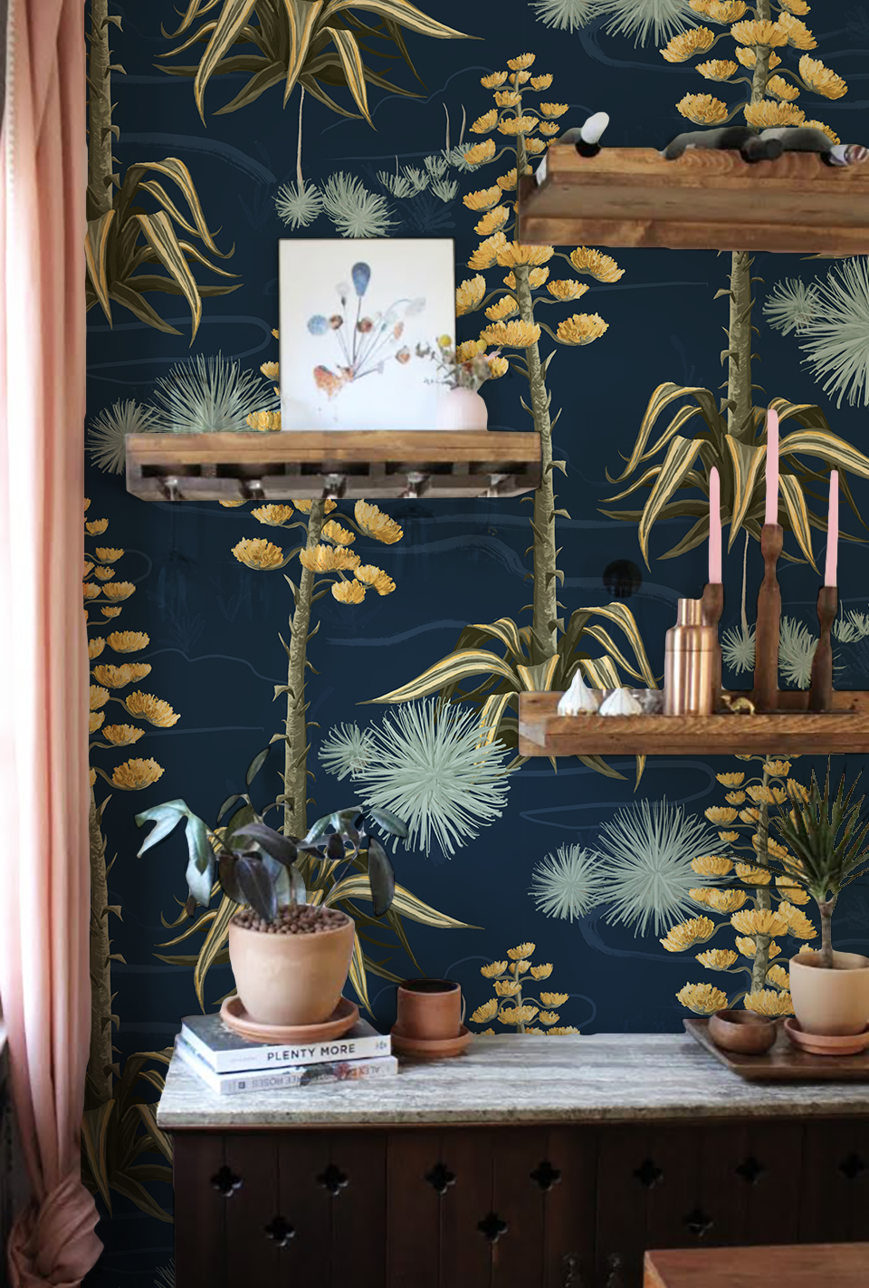 Agave Valley Wallpaper, navy - Tampa Home & Garden Store