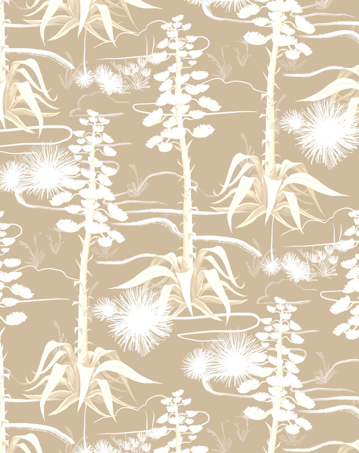 Agave Valley Wallpaper, tan and white - Tampa Home & Garden Store