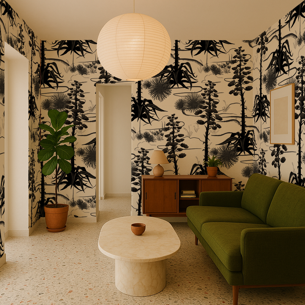 Agave Valley Wallpaper, white and black - Tampa Home & Garden Store