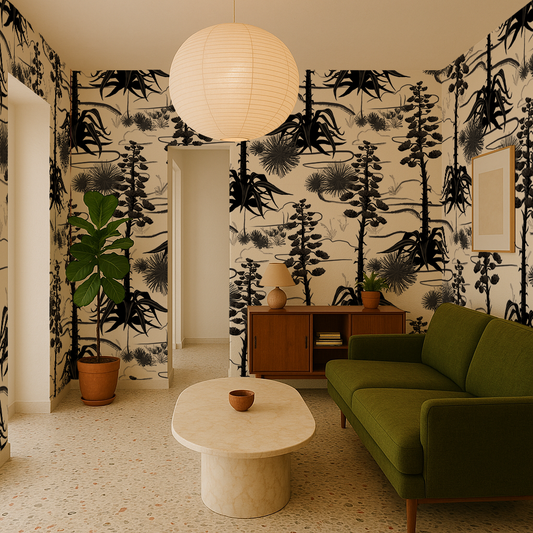 Agave Valley Wallpaper, white and black - Tampa Home & Garden Store